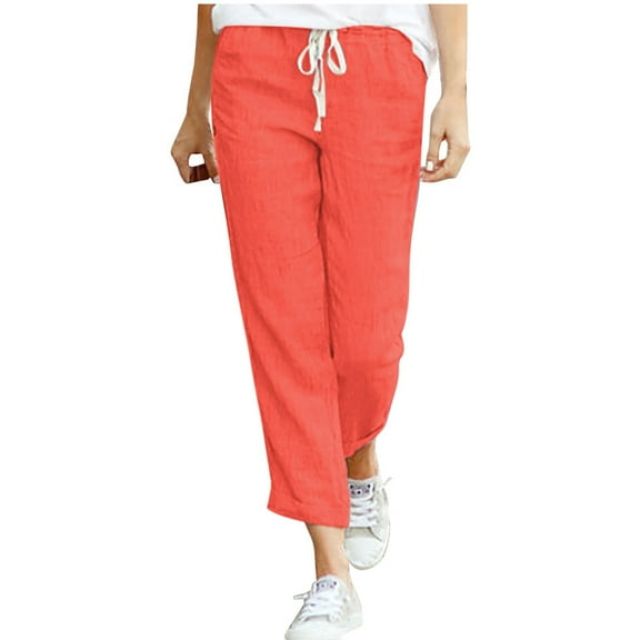 EDFBUYKRS Female Women Pants Casual Womens Cargo Pants Plus Size Black Womens Trousers Back Pants Drawstring Elastic Waist Linen Pants Casual Pants Xxl