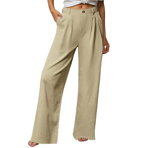EDFBUYKRS Female Women Pants Casual Womens Dress Pants with Pockets 29 Inseam Linen Pants Women Summer High Waisted Wide Leg Dress Pants Woman Flowy Casual Work Palazzo Trousers Xxl