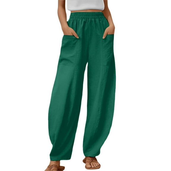 EDFBUYKRS Female Women Pants Casual Womens Dress Pants with Pockets Petite Womens Solid Color Casual Pants Trousers Elastic Waist Pockets Wide Leg Trousers M
