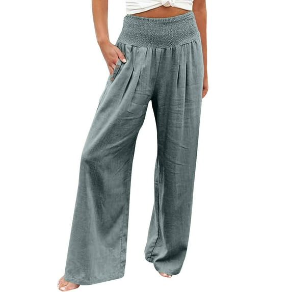 EDFBUYKRS Female Women Pants Casual Womens Dress Pants Straight Leg Petite Women Fashion Elastic Waist Pant with Pocket Loose Harem Pants Printed Crop Pants M