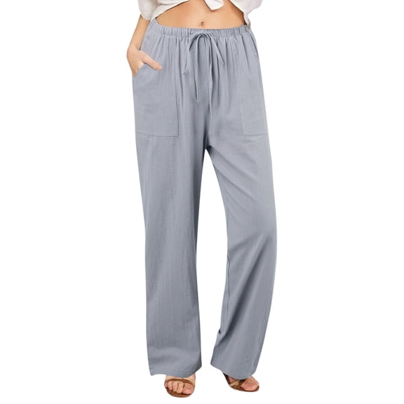 EDFBUYKRS Female Women Pants Casual Womens Dress Pants Stretchy Work Pants Women's Summer Drawstring Waist Wide Leg Loose Linen Palazzo Pants Xl