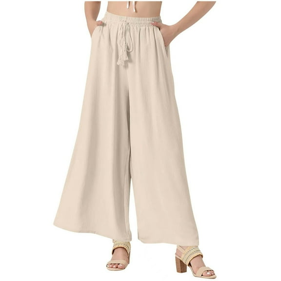 EDFBUYKRS Female Women Pants Casual Womens Dress Pants Wide Leg Black Womens Elastic High Waisted Drawstring Palazzo Pants Casual Wide Leg Long Pant Trousers with Pocket Xs