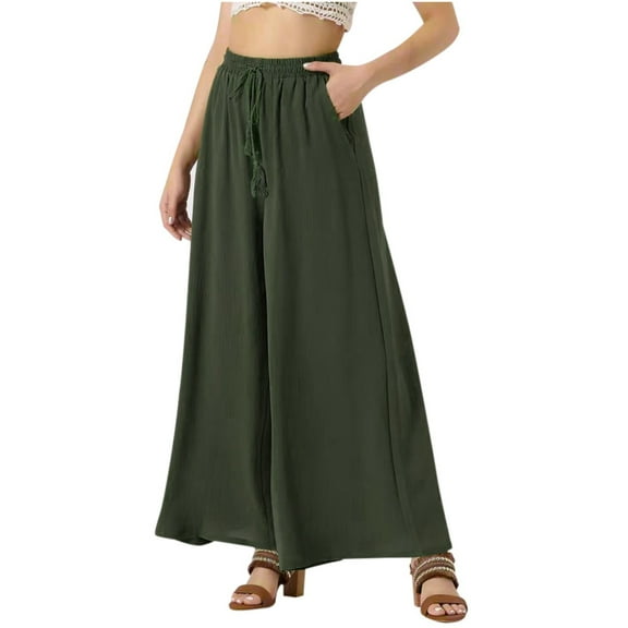 EDFBUYKRS Female Women Pants Casual Womens Dress Pants Wide Leg Black Womens Elastic High Waisted Drawstring Palazzo Pants Casual Wide Leg Long Pant Trousers with Pocket S