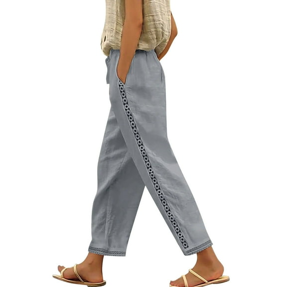 EDFBUYKRS Female Women Pants Casual Womens Dress Pants for Work Plus Size Womens Pants Lace Long Pants Drawstring Elastic Waist Pants Casual Palazzo Pants Wide Leg Trousers with Pockets Xxl