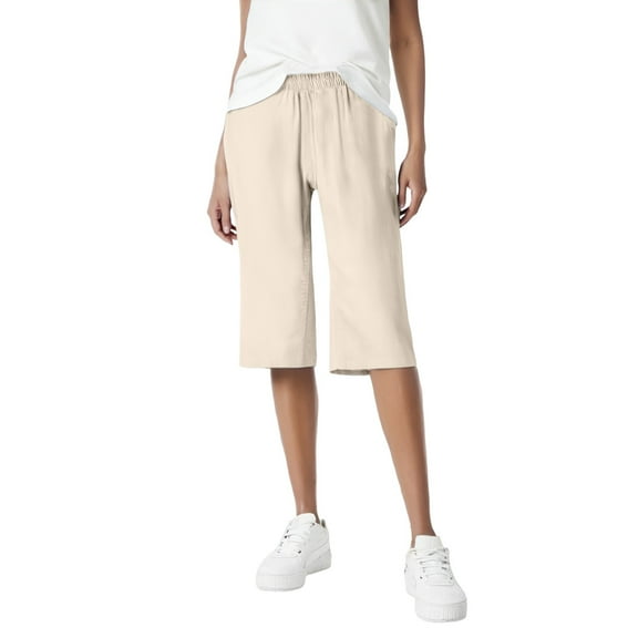 EDFBUYKRS Female Women Pants Casual Womens Dress Pants with Pockets Petite Women's Casual Linen Baggy Pants with Elastic Waist Relax Fit Trouser M