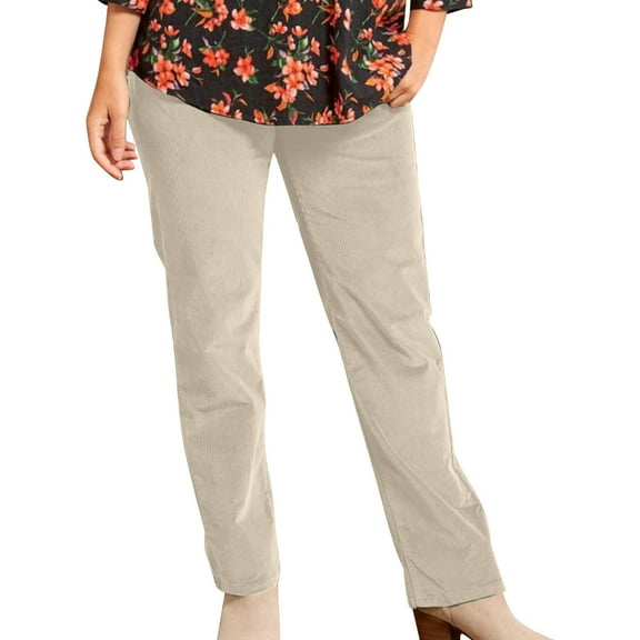 EDFBUYKRS Female Women Pants Casual Womens Fall Pantsuits Petite Women's Elastic Waist Corduroy Straight Leg Solid Pants Fall/Winter M