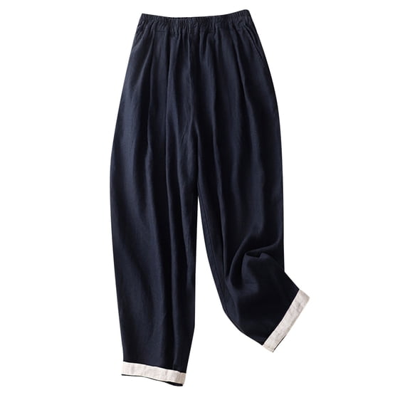 EDFBUYKRS Female Women Pants Casual Womens Linen Pants Long Length Tall 34 Inseam Women's Summer Loose Casual Tight Waist Nine Point Trousers Harlan Pants M