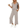 thumbnail image 1 of EDFBUYKRS Female Women Pants Casual Womens Linen Pants Tall Two Piece Sets for Women Summer Outfits Sets V Neck Tops Wide Leg Pants Woman Travel Outfits Xxl, 1 of 5
