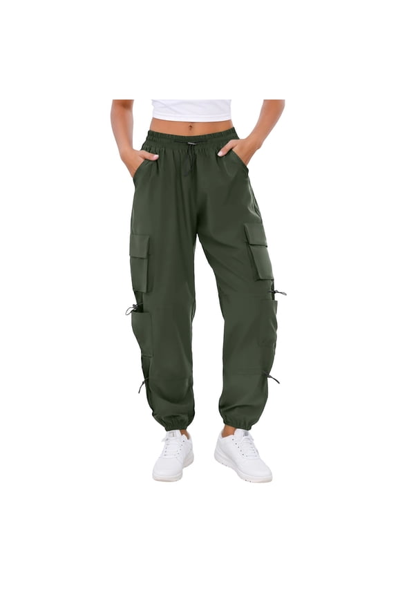 Female Women Pants Casual Womens Pants Elastic Waist Petite Street Style Casual Pants with Multiple Pockets Drawstring Elastic Waist Loose Fit Comfortable Joggers for Daily Wear L