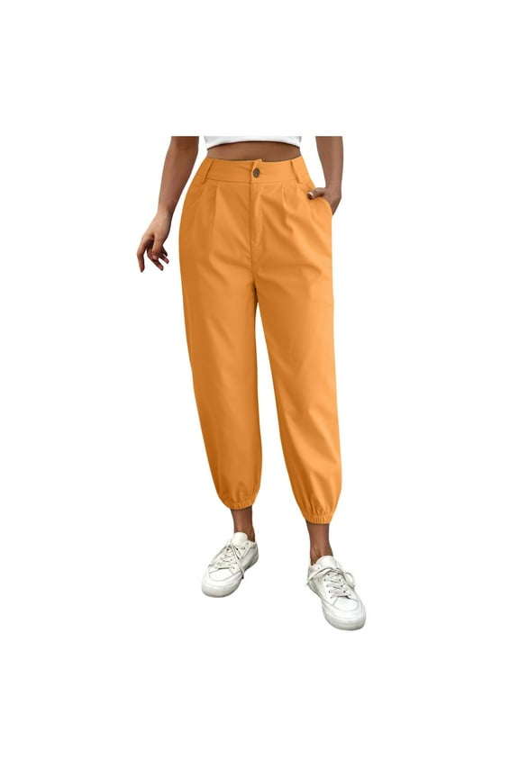 Female Women Pants Casual Womens Pants Elastic Waist with Pockets Women's Solid Color Zipper Slacks with Angled Pockets Xxl