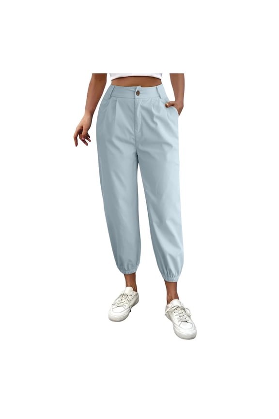 Female Women Pants Casual Womens Pants Elastic Waist with Pockets Women's Solid Color Zipper Slacks with Angled Pockets Xxl