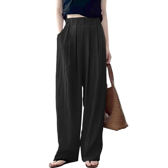 EDFBUYKRS Female Women Pants Casual Womens Pants Insulated Short Spring and Summer High Waisted Pleated Ice Silk Wide Leg Pants M