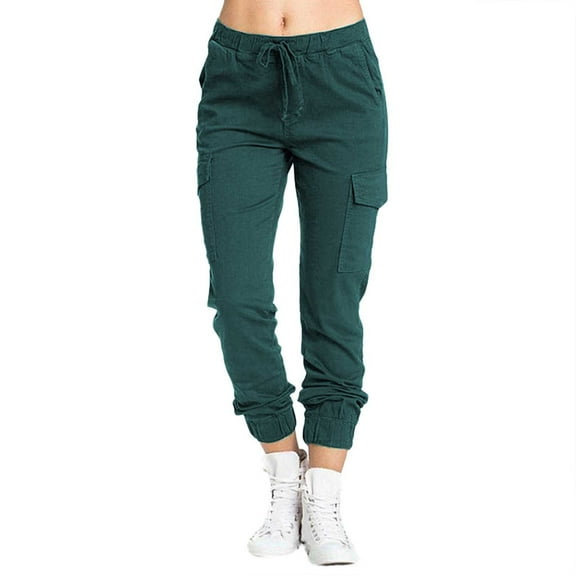 EDFBUYKRS Female Women Pants Casual Womens Pants Petite Pull On Ladies Pocket Cargo Casual Pants Elastic Waist Corset Rope Pants Xxxxl