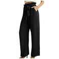 thumbnail image 1 of EDFBUYKRS Female Women Pants Casual Womens Pants Petite Pull On Women Casual Pants High Waisted Self Tie Belted Pants Straight Long Trousers with Pockets M, 1 of 5