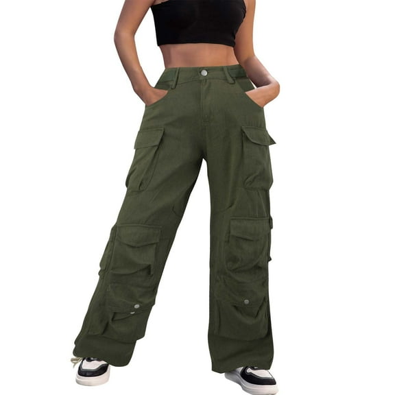 EDFBUYKRS Female Women Pants Casual Womens Pants Petite Short Length Women's Baggy Cargo Pants Clothing Pocket Relaxed Fit Jeans Fairy Clothes Alt Streetwear Xl