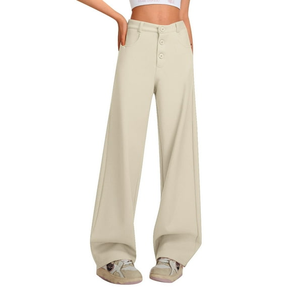 EDFBUYKRS Female Women Pants Casual Womens Sweatpants Baggy Low Waisted Button Down Straight Leg Wide Leg Pants Women's Autumn High End Sense Loose Skinny Sweatpants Banana Pants L
