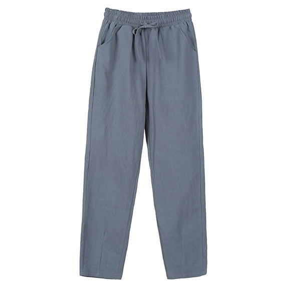 EDFBUYKRS Female Women Pants Casual Womens Sweatpants Joggers Petite Women Summer High Waisted Linen Palazzo Pants Wide Leg Long Pant Trousers with Pocket S