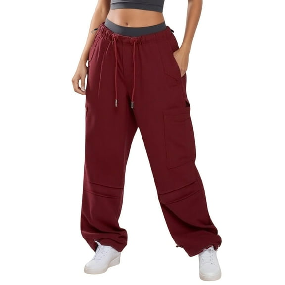 EDFBUYKRS Female Women Pants Casual Womens Sweatpants Pack Women's Casual Cargo Pants High Waisted Wide Leg Distressed Elastic Waist Comfortable Outdoor Everyday Summer Fall Trousers M