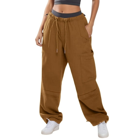 EDFBUYKRS Female Women Pants Casual Womens Sweatpants Pack Women's Casual Cargo Pants High Waisted Wide Leg Distressed Elastic Waist Comfortable Outdoor Everyday Summer Fall Trousers L