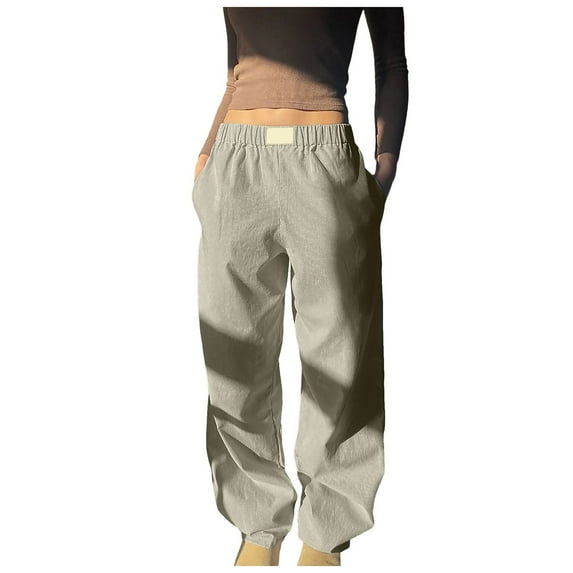 EDFBUYKRS Female Women Pants Casual Womens Sweatpants with Pockets No Drawstring Solid Color Pants L