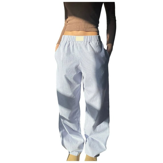 EDFBUYKRS Female Women Pants Casual Womens Sweatpants with Pockets No Drawstring Solid Color Pants L