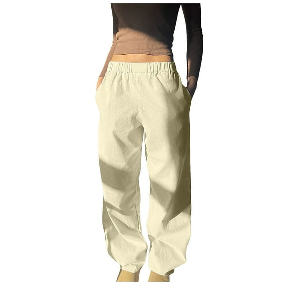 EDFBUYKRS Female Women Pants Casual Womens Sweatpants with Pockets No Drawstring Solid Color Pants M