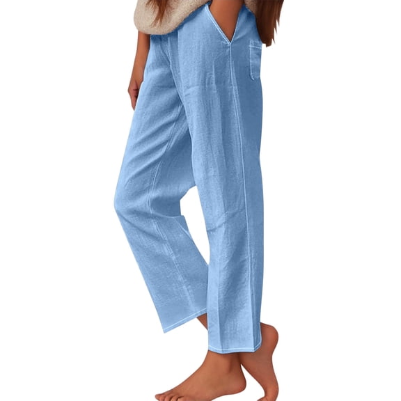 EDFBUYKRS Female Women Pants Casual Womens Tall Pants 32 Inseam Womens Daily Elastic Waist Workout Trousers Solid Long Pants Loose Casual Pockets Trousers S