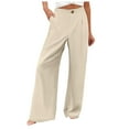 thumbnail image 1 of EDFBUYKRS Female Women Pants Casual Womens Tall Pants 35 Inseam Women Fashion Elastic Waist Wide Leg Pants for Elastic Waist Loose Comfy Casual Pants Pockets Pants L, 1 of 8