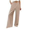 thumbnail image 1 of EDFBUYKRS Female Women Pants Casual Womens Tall Pants 35 Inseam Women Fashion Elastic Waist Wide Leg Pants for Elastic Waist Loose Comfy Casual Pants Pockets Pants L, 1 of 8