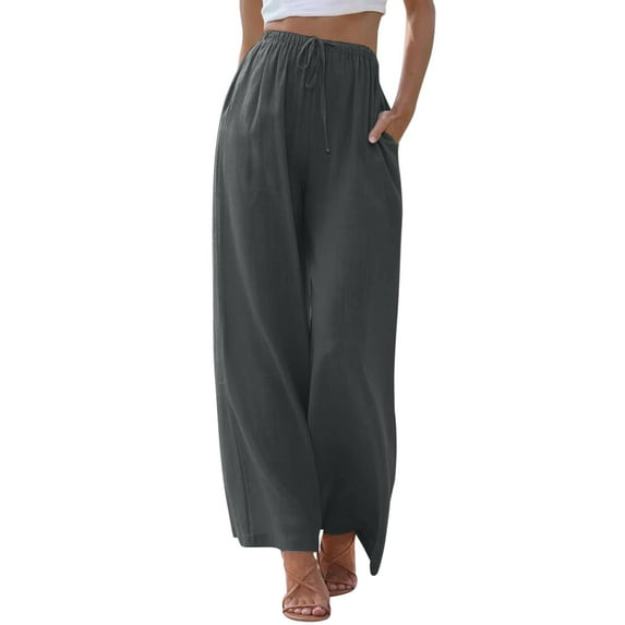 EDFBUYKRS Female Women Pants Casual Womens Tall Pants 35 Inseam Women High Waisted Wide Leg Pants Fashion Drawstring Elastic Trousers Comfy Straight Leg Long Pants with Pockets Xxl