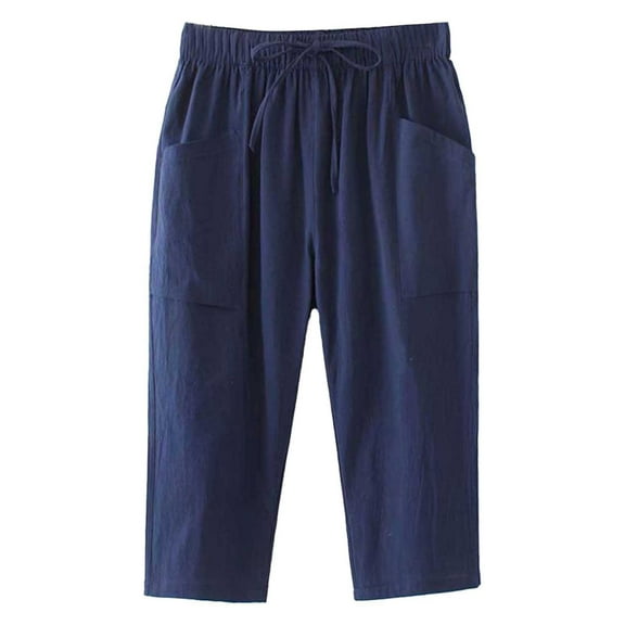 EDFBUYKRS Female Women Pants Casual Womens Tall Pants 36 Inch Inseam Womens Trousers Waist Loose Pocket Elastic Pants Three Quarter Pants Xxxl