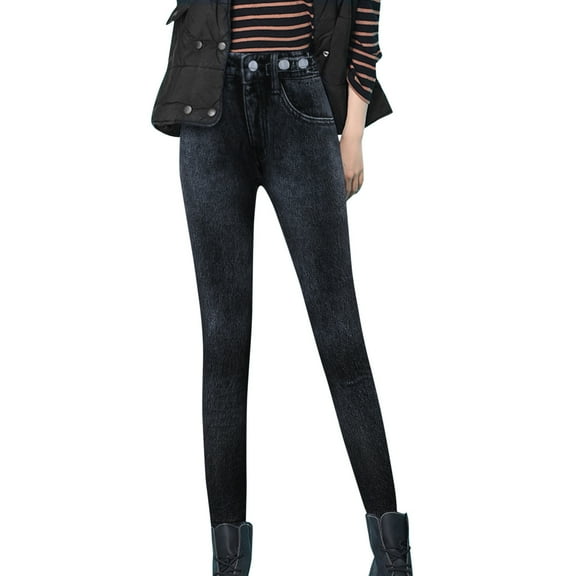 EDFBUYKRS Female Women Pants Casual Womens Track Pants with Stripe Petite Women's Imitation Denim High Waist Loose Thickened Warm Straight Long Pants Stretch Pants M