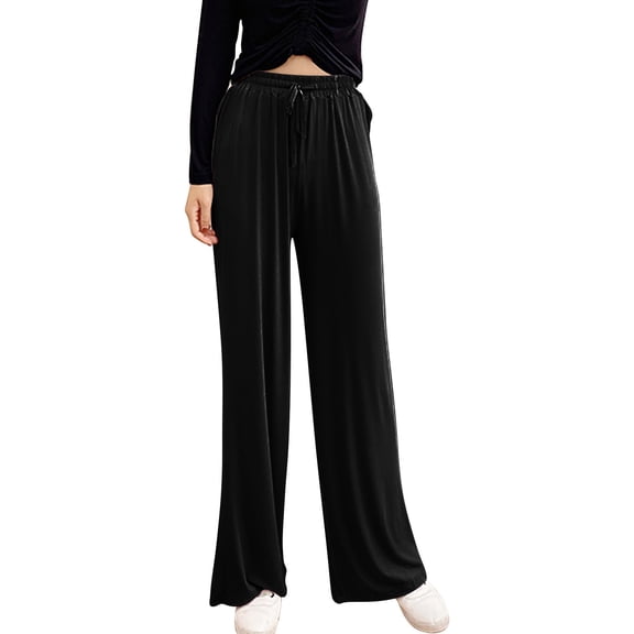 EDFBUYKRS Female Women Pants Casual Womens Track Pants Wide Leg Tall Women's Casual Flared Pants Versatile Wide Leg Casual Pants L