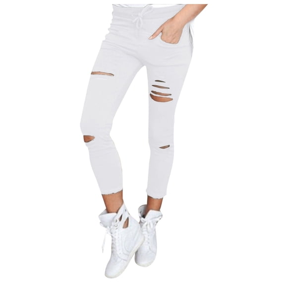 EDFBUYKRS Female Women Pants Casual Womens Trouser Pants Long Length Tall Straight Leg Women's Fashion Solid Color Ripped Pencil Workout Casual Pants Xxl