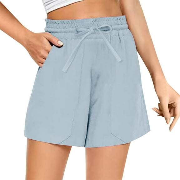 EDFBUYKRS Female Women Pants Casual Womens Wide Leg Sweatpants Petite Womens Summer High Waist Shorts Casual Comfortable Drawstring Elastic Waist Solid Color Loose Shorts with Pockets Xxl