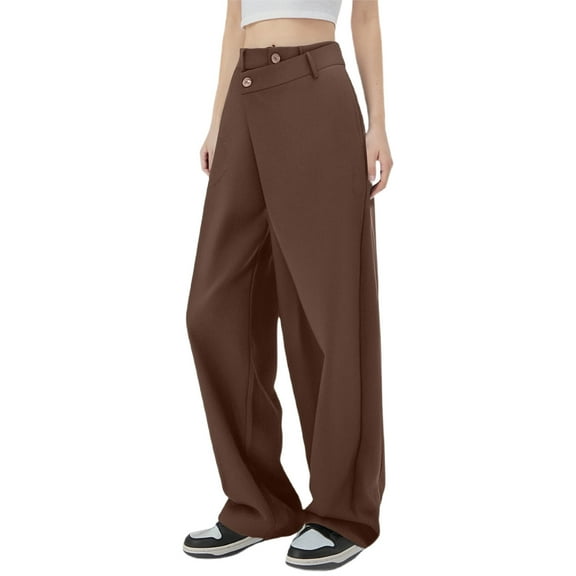 EDFBUYKRS Female Women Pants Casual Work Pants Women Petite Elastic Waist Women's Irregular Design Straight Trousers with Suit Style S