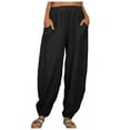 thumbnail image 1 of EDFBUYKRS Female Women Pants Casual Work Pants Women Plus Size 22 Elastic Solid Women Pockets Long Pants Waist Casual Loose Trousers Pants Pants L, 1 of 6