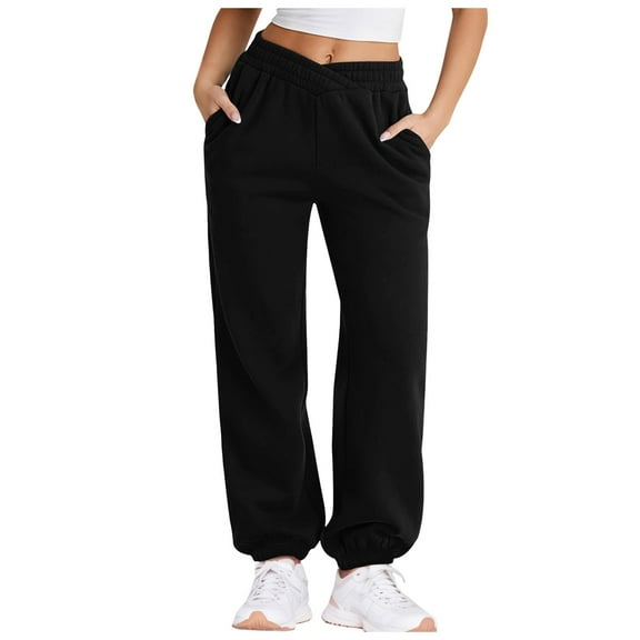 EDFBUYKRS Female Women Pants Casual Work Pants Women Stretch Short Length Women's V Waist Sweatpants Baggy Jogger Pants Wide Leg Fleeced Pants M