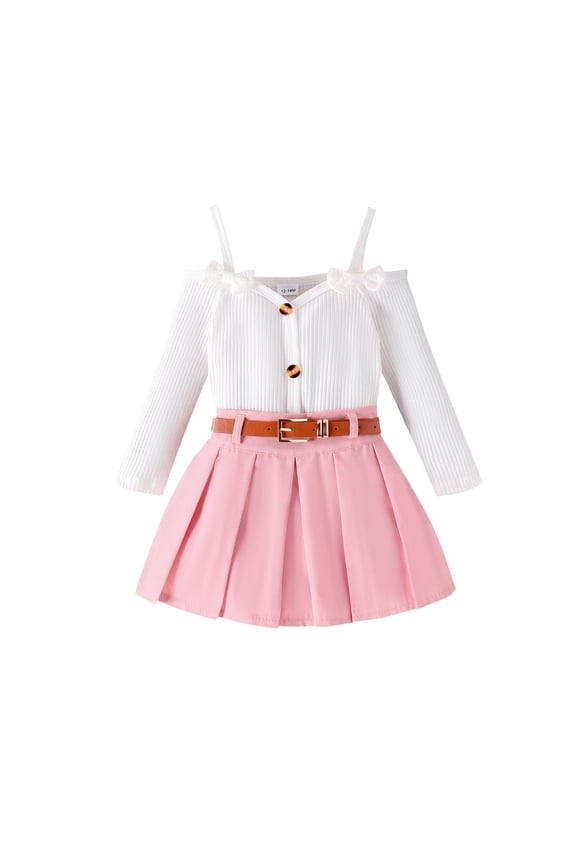 Girls Winter Outfits Toddler Kids Baby Girls Long Sleeve Ribbed T Shirt Tops Button Flannel Plaid Skirts 2Pcs Outfits Clothes Set Toddler Clothes