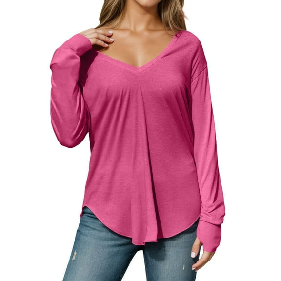 EDFBUYKRS Long Sleeve Shirt for Women Fall Casual Blouses Ladies Loose Fit Crew Neck Tunic Tops L