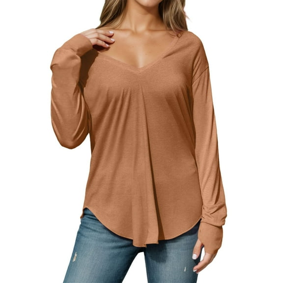 EDFBUYKRS Long Sleeve Shirt for Women Fall Casual Blouses Ladies Loose Fit Crew Neck Tunic Tops S