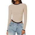 thumbnail image 1 of EDFBUYKRS Long Sleeve Shirts for Women Pleated Crew Neck Casual Fall Fashion Tops Loose Fit Clothes, Sizes M, 1 of 5