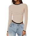 thumbnail image 1 of EDFBUYKRS Long Sleeve Shirts for Women Pleated Crew Neck Casual Fall Fashion Tops Loose Fit Clothes, Sizes S, 1 of 5