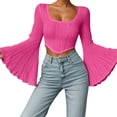 thumbnail image 1 of EDFBUYKRS Long Sleeve Shirts for Women Pleated Crewneck Fall Winter Casual Blouses, Sizes Xxl, 1 of 5