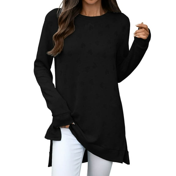 EDFBUYKRS Long Sleeve T Shirts for Women Dressy Casual Tops Knot Tunic Ladies Fall Clothes Blouse Black Tee for Legging S