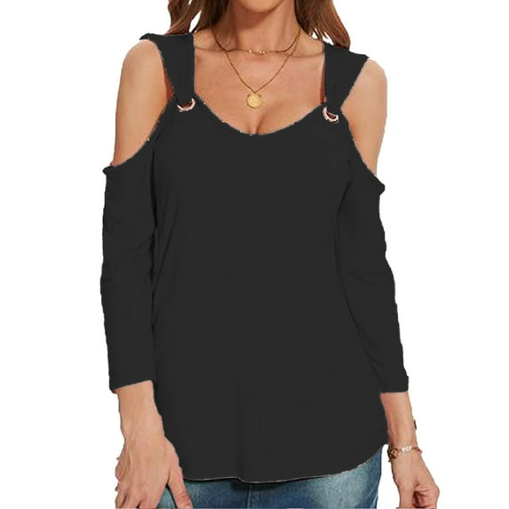 EDFBUYKRS Ribbed Crewneck Tee with Long Sleeves, Women's & Women's Plus L
