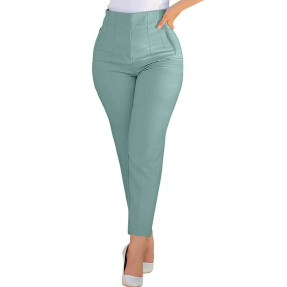 EDFBUYKRS Teacher Pants for Women 2026 Petite Women High Waist Cropped Work Pants Solid Zipper Trouser Pant Casual Baggy Elastic Waist Trouser Wide Leg Pant with Pocket Fashion Pant Xs