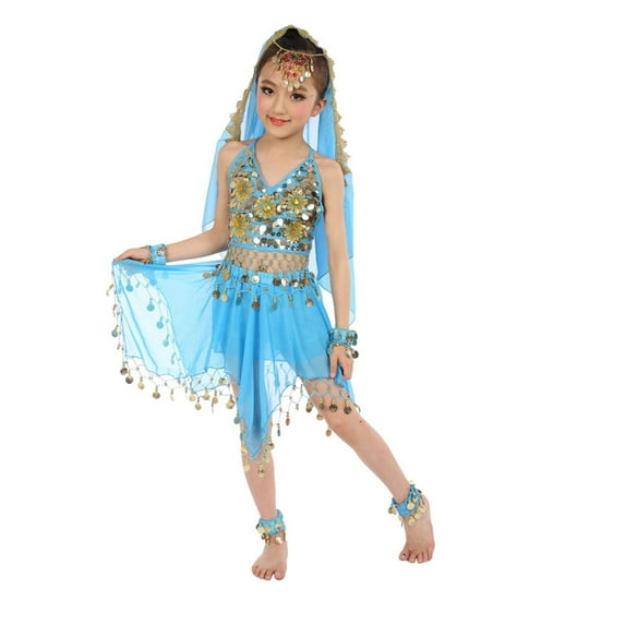 EDFBUYKRS Cute Outfits for Girls Dance Childrens Dance Show Belly Dance Sequin Mesh Set for Dance Parties Girls Western Outfit