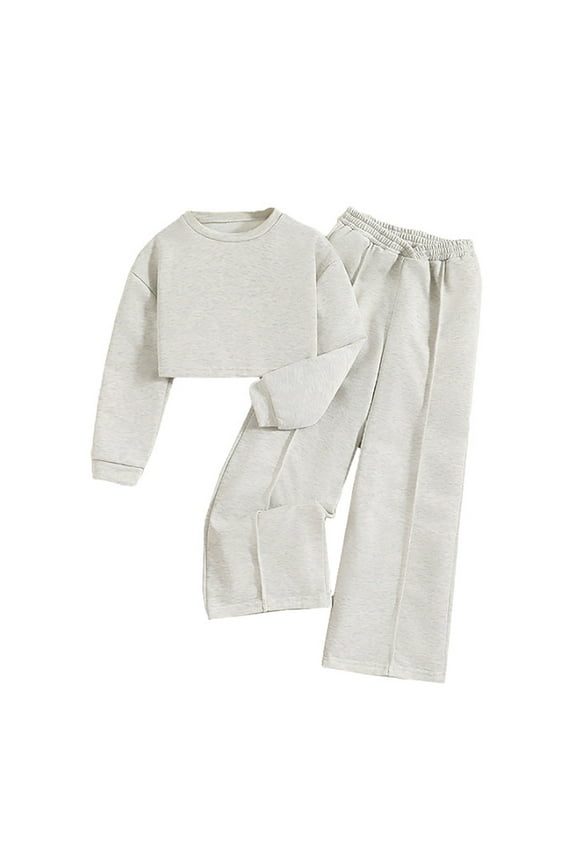 Teen Fall Outfits Kids Girls Autumn Winter Solid Color Causal Sweatshirt Tops and Trousers 2Pc Outfits Childrens Suit Girls Outfits