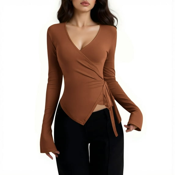 EDFBUYKRS Top for Womens Long Sleeve Casual Shirts Tunic Tops To Wear with Leggings Crew Neck Blouses M